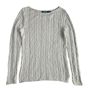 LRL Ralph Lauren Womens Cable Knit Sweater Small Cream Beige Classic Soft Warm